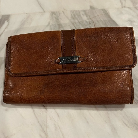 VTG Fossil Wallet Brown Leather Trifold Snap Close Checkbook 4” x 7” - Picture 7 of 15